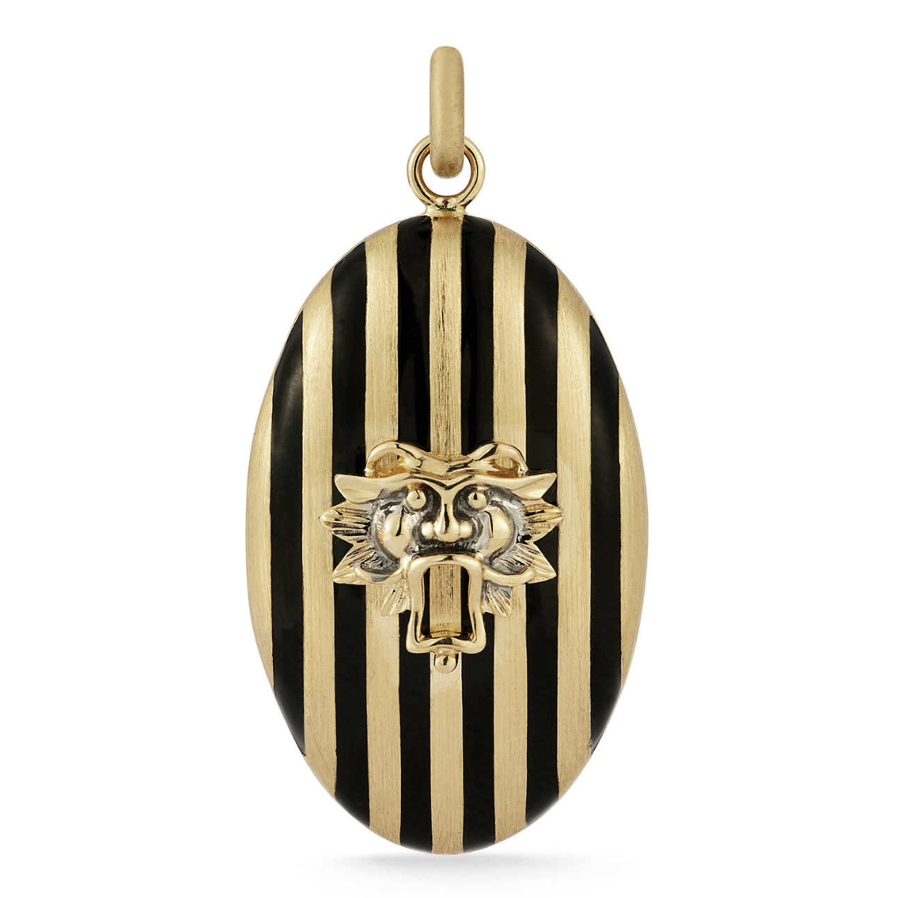 14K Gold & Black Enamel Guardian Lion Lynn Locket