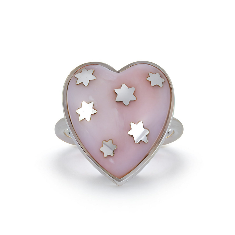 14K White Gold Pink Opal Anna Heart Ring