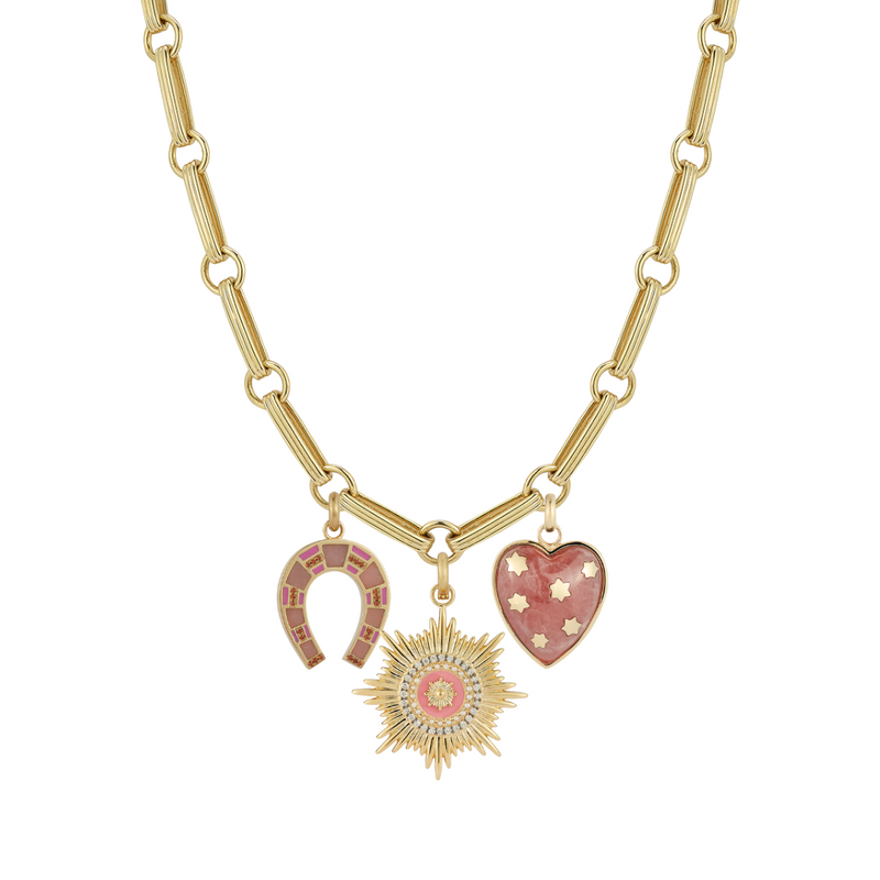 14K Pink Vale, Anna, Hallie & 18" Ernie Multi Charm Necklace