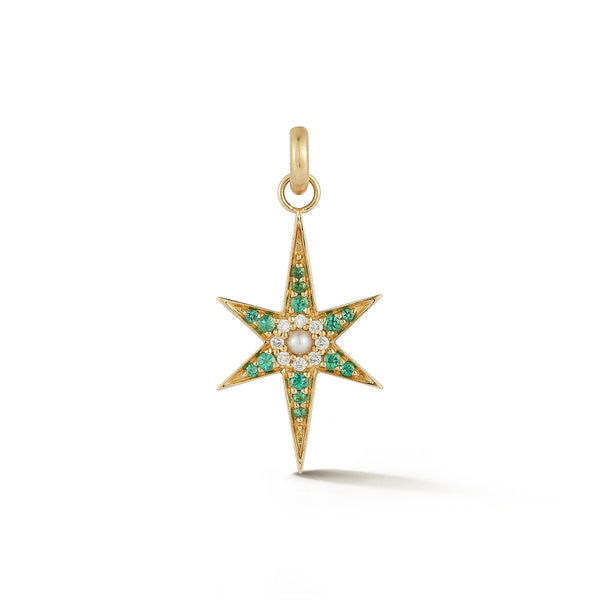 14K Gold Emerald Pearl & Diamond Stella Charm