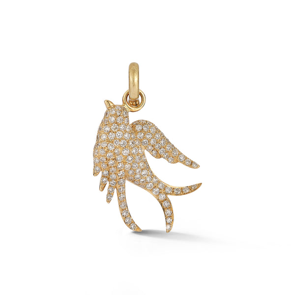 14K Gold & White Diamond Birdie Swallow Charm