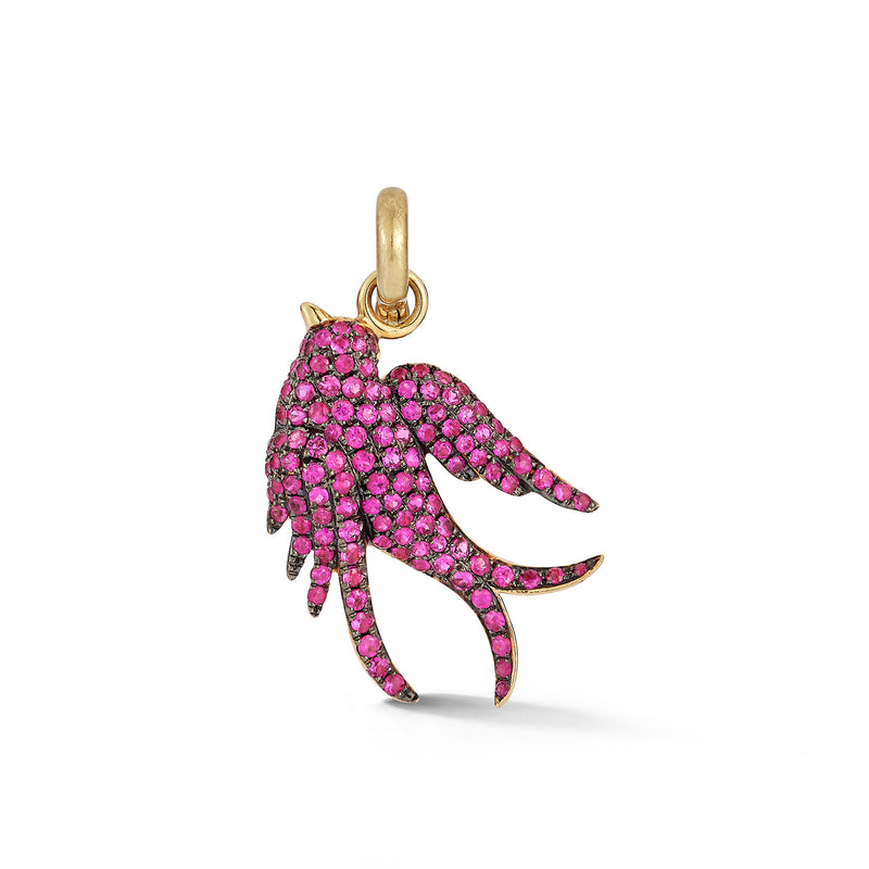 14K Gold & Ruby Birdie Charm