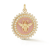 14K Gold Pink Opal Pearl Diamond Minnie Bee Medallion