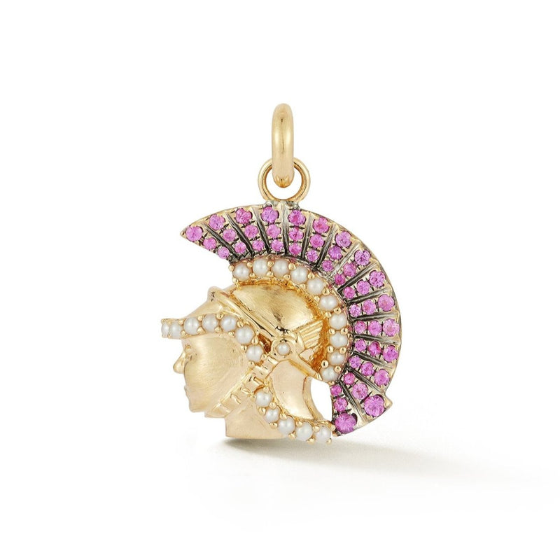 14K Gold Pearl & Pink Sapphire Mini Warrior Reid Charm 