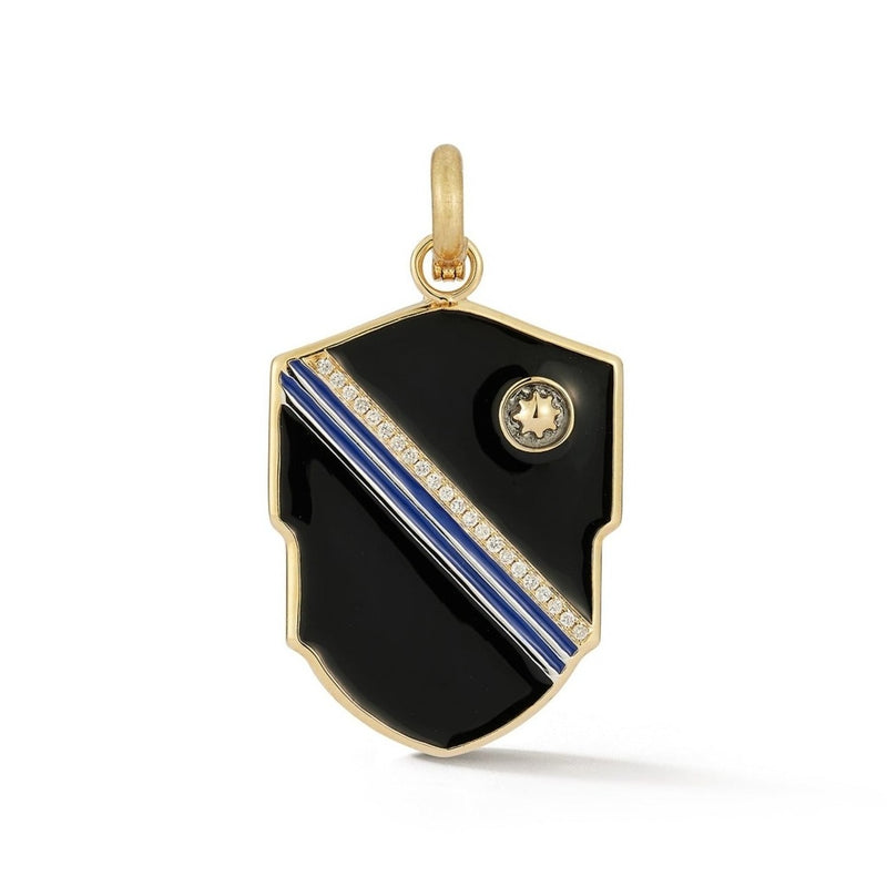 14K Gold Diamond & Black Enamel Warren Medallion