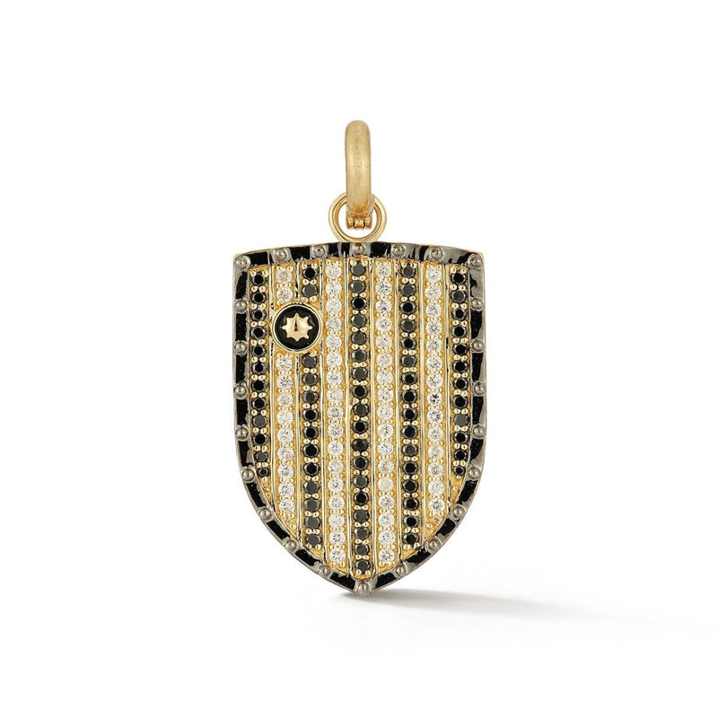 14K Gold Diamond Black Diamond & Black Enamel Walter Medallion