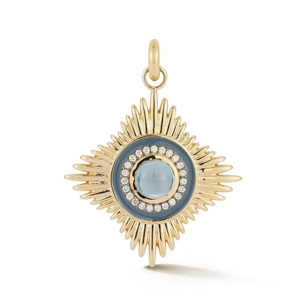 14K Gold Diamond London Blue Topaz & Denim Blue Enamel Vivienne Medallion