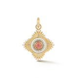 14K Gold Diamond Garnet & White Enamel Mini Vivienne Medallion