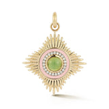 14K Gold Diamond Green Tourmaline & Pink Enamel Vivienne Medallion