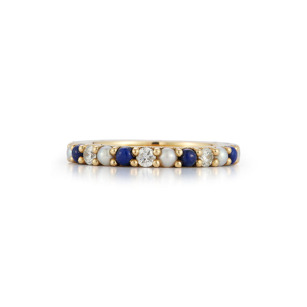 14K Gold Lapis Diamond & Pearl Iris Ring