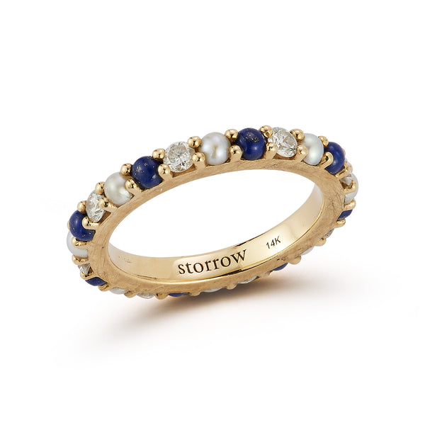 14K Gold Lapis Diamond & Pearl Iris Ring