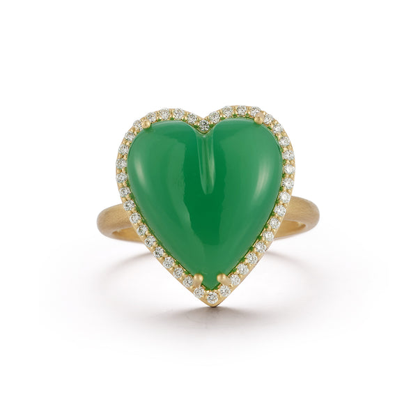 14K Gold Diamond & Chrysoprase Alana Large Heart Ring