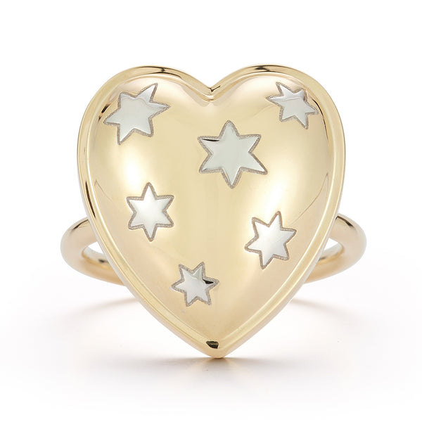 14K Yellow & White Mixed Metal Heart Cocktail Ring