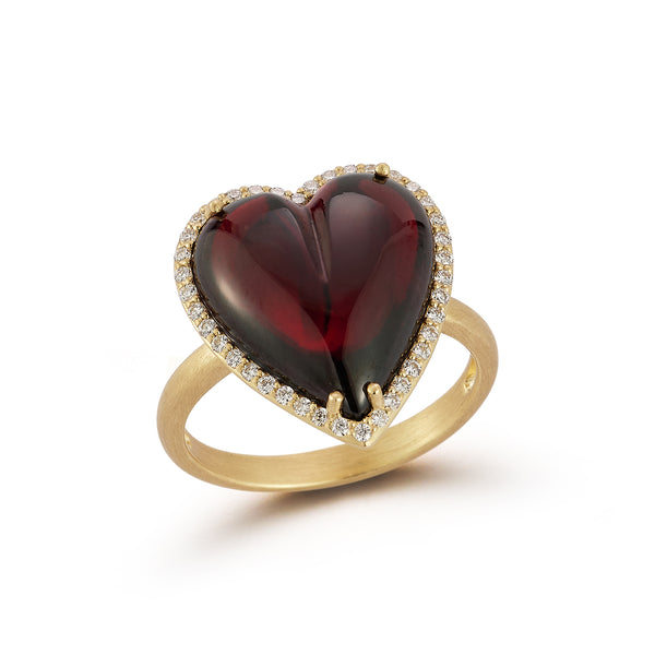 14K Gold Diamond & Red Garnet Alana Large Heart Ring