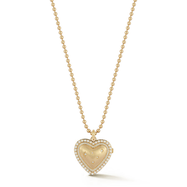 14K Laney Heart Diamond & Pearl Locket & Stanley Ball Chain Necklace