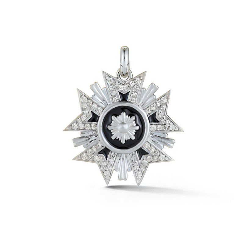 14K White Gold Diamond & Black Enamel Florence Charm